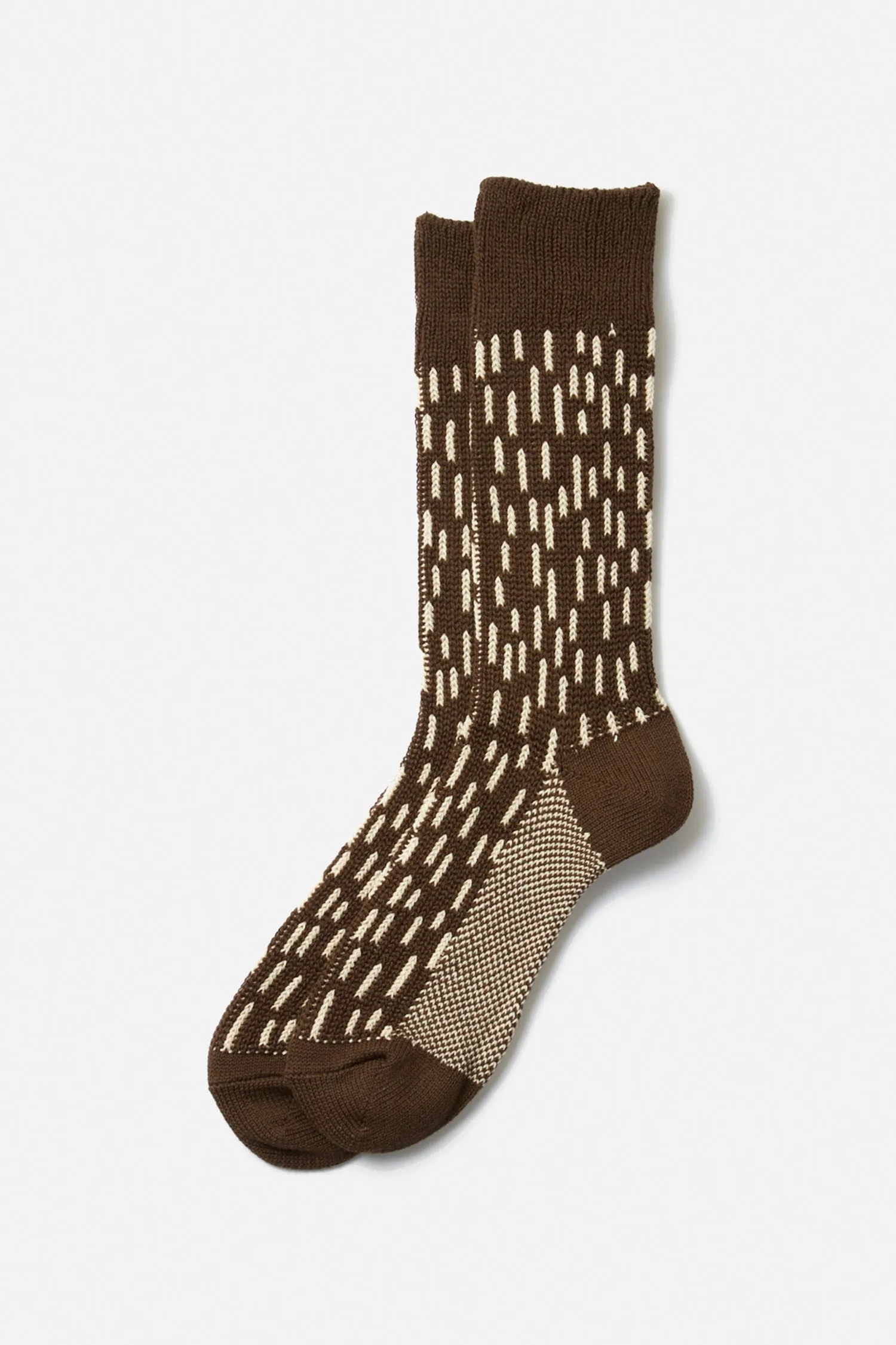 RoToTo Rain Drop Crew Socks / Dark Brown Ivory