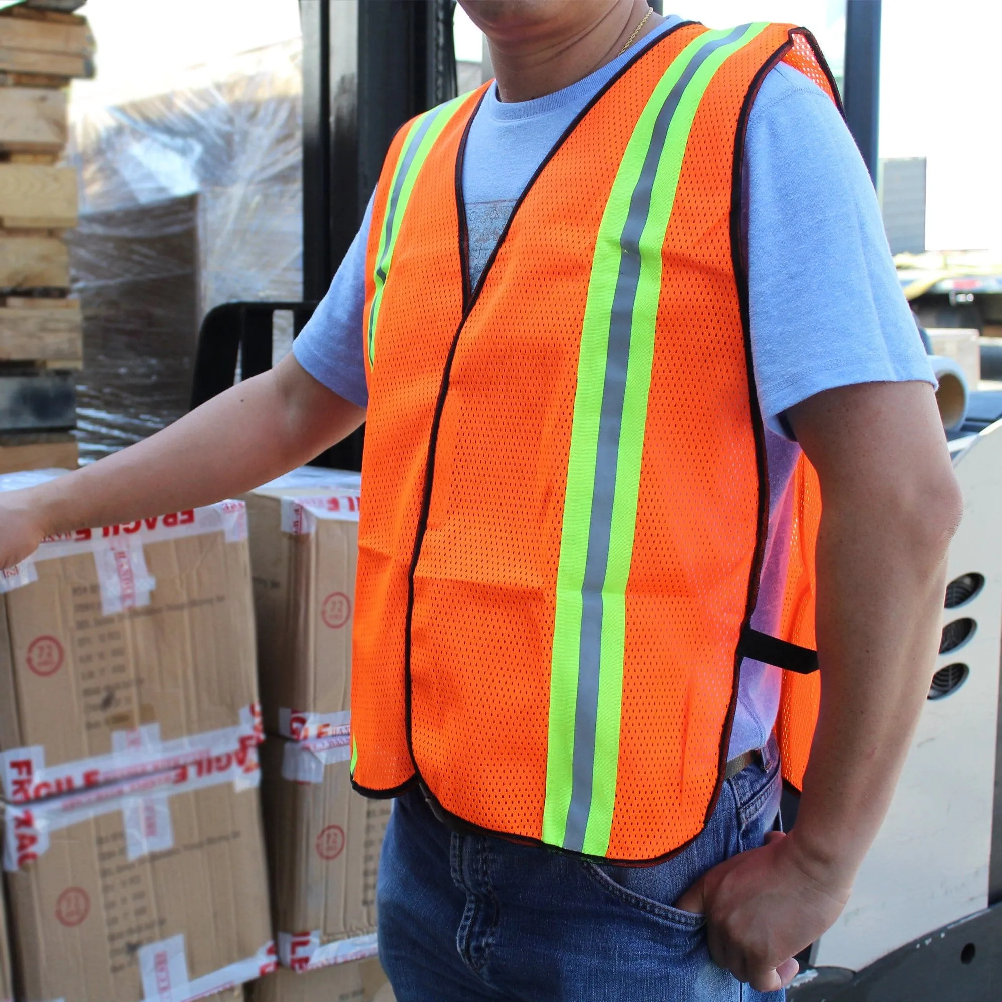 Safety Vest with Reflective Yellow Stripe