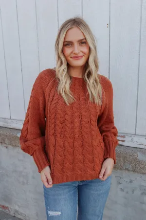 So Girly Rust Boat Neck Cable Sweater