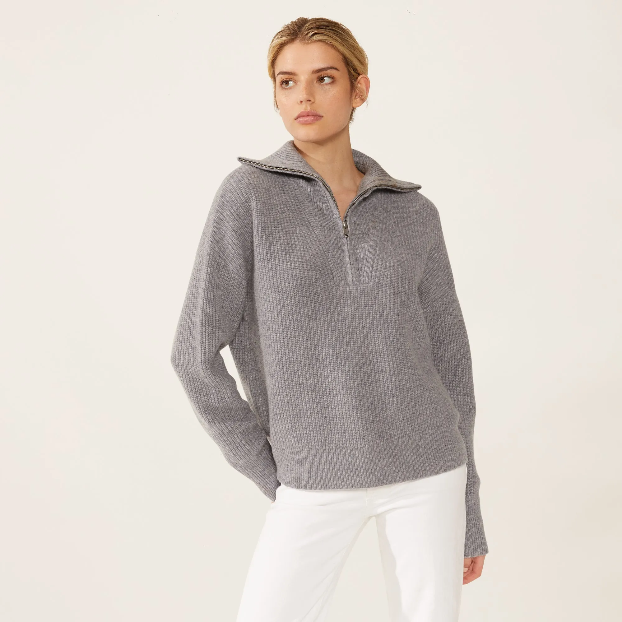 Sophia Chunky Cashmere Quarter Zip Pullover