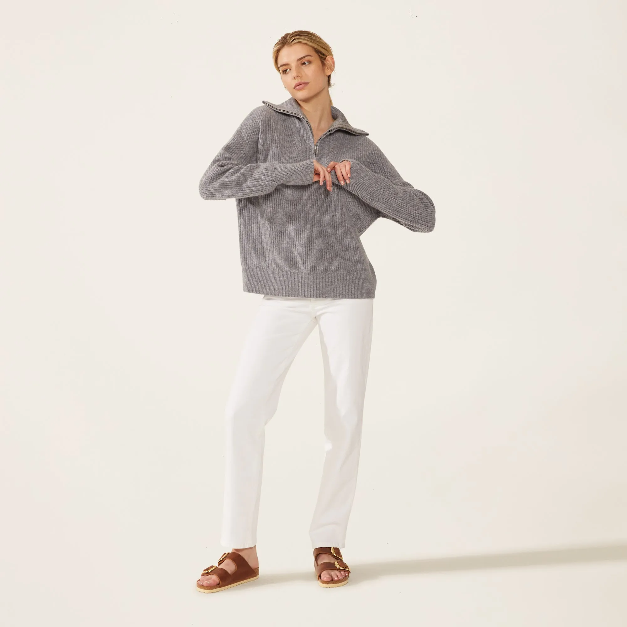 Sophia Chunky Cashmere Quarter Zip Pullover