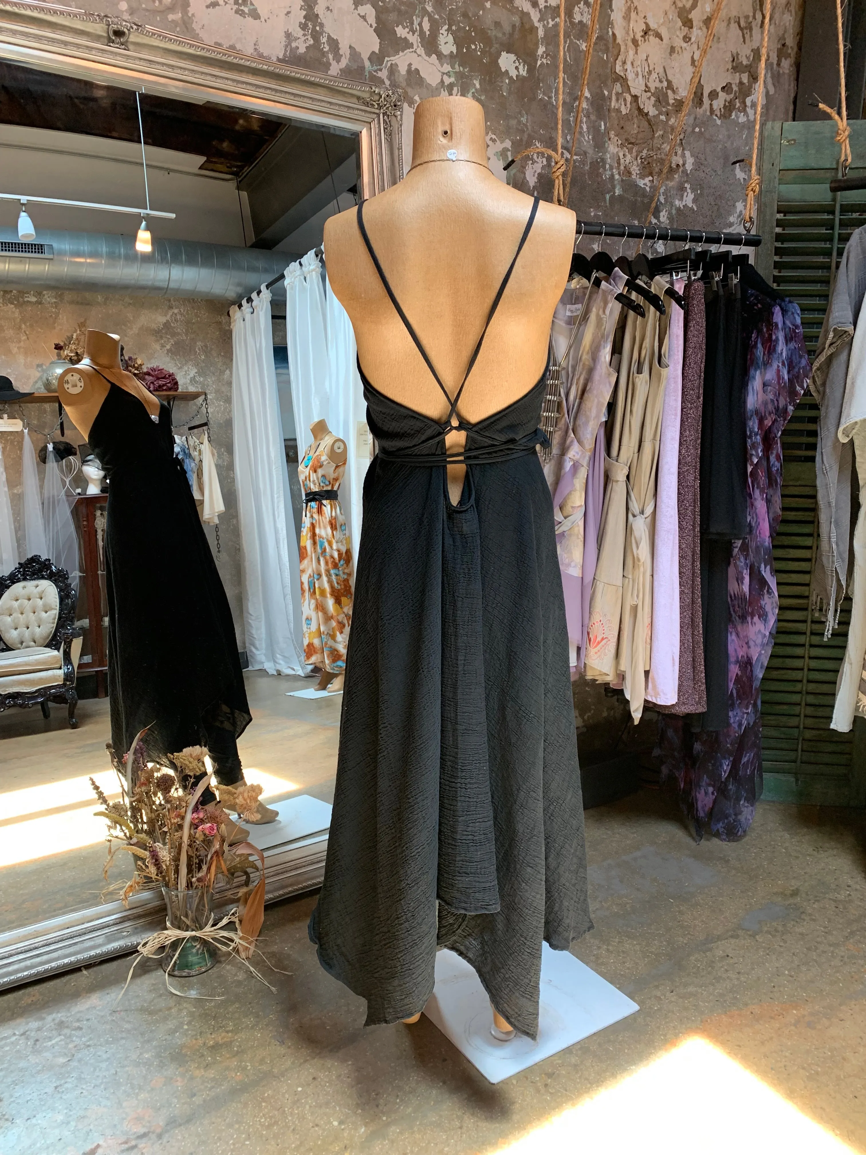 The Handloom Sage Tie Maxi Dress - Black