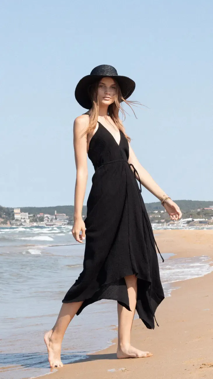 The Handloom Sage Tie Maxi Dress - Black