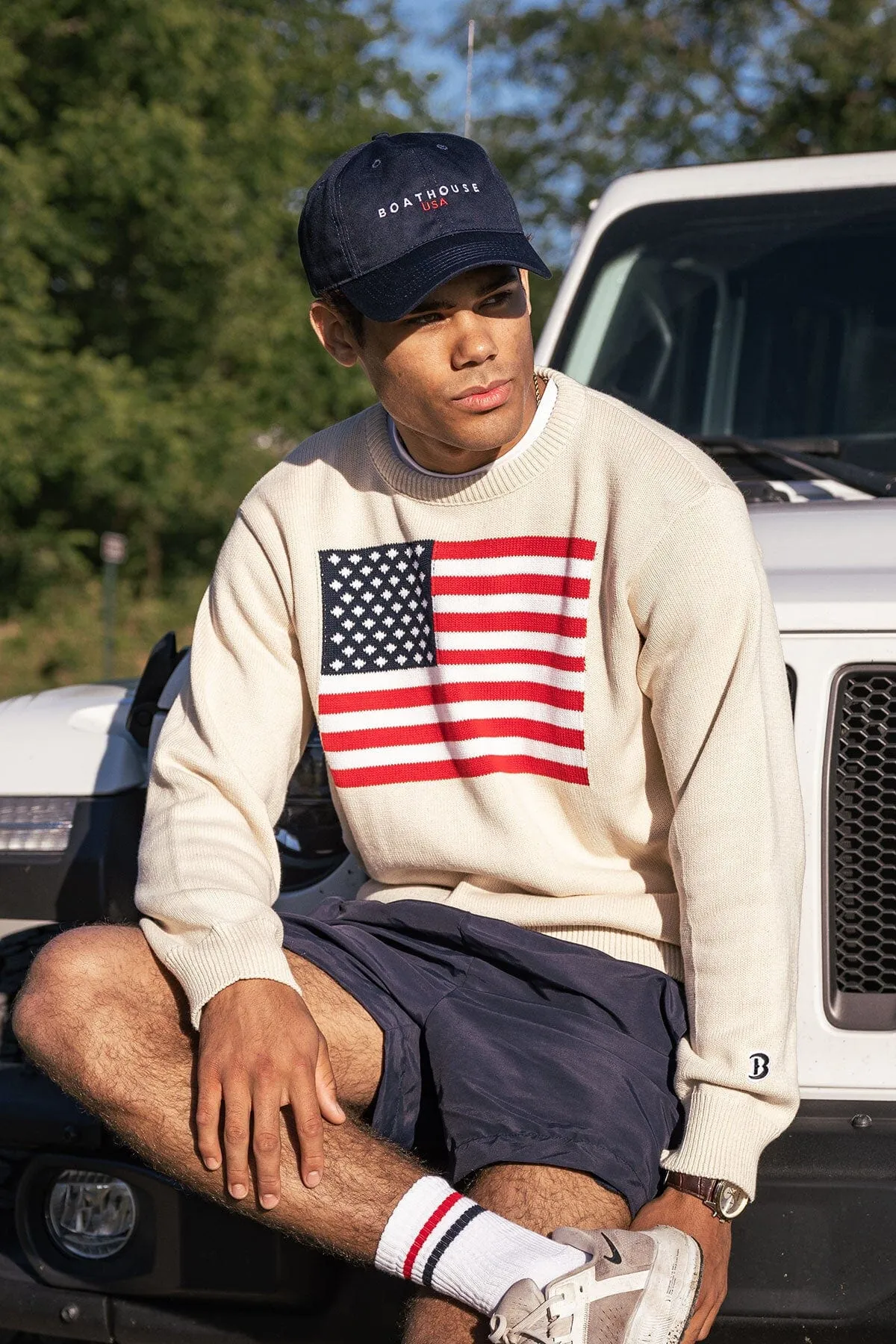 Unisex American Flag Knit Crew