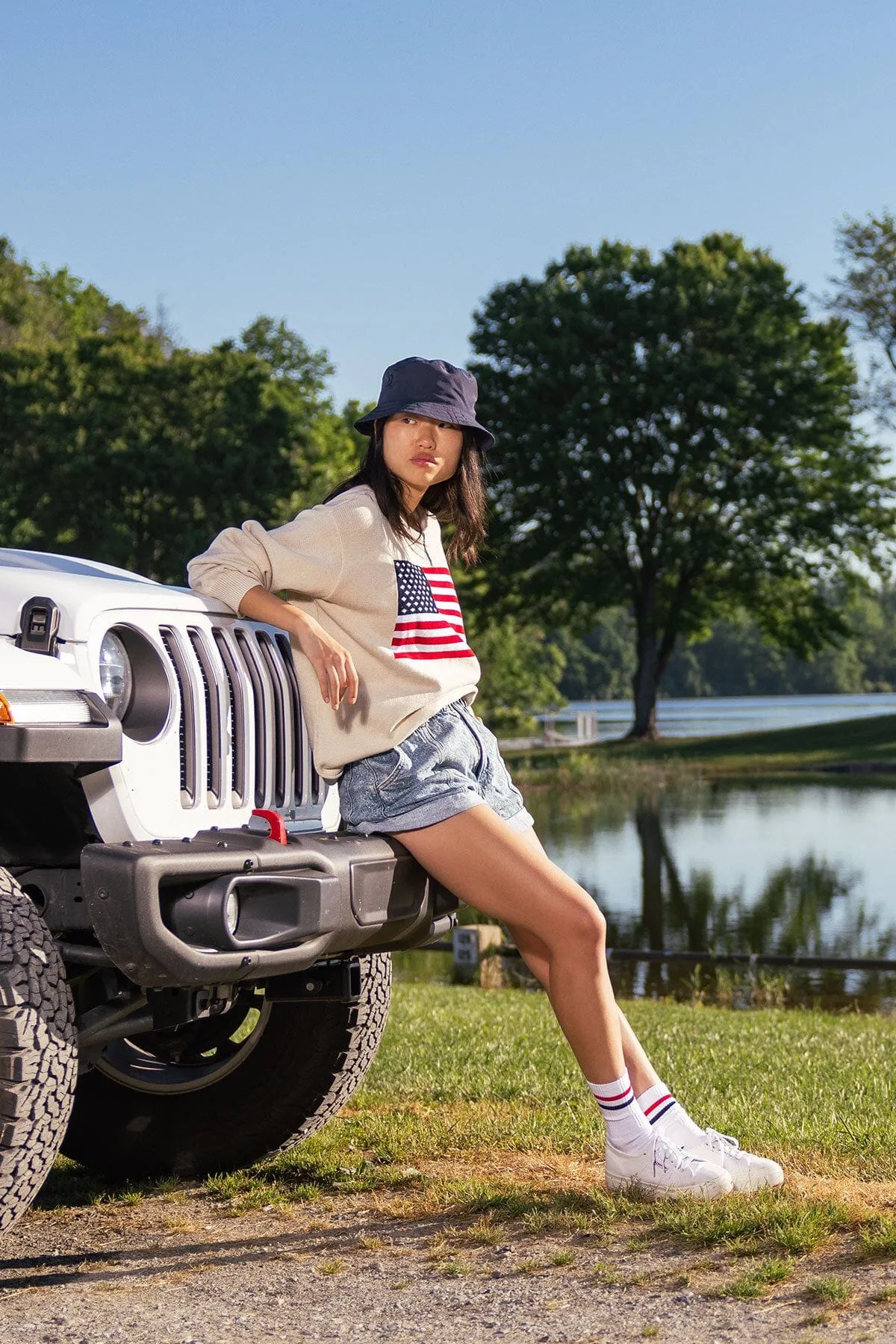 Unisex American Flag Knit Crew