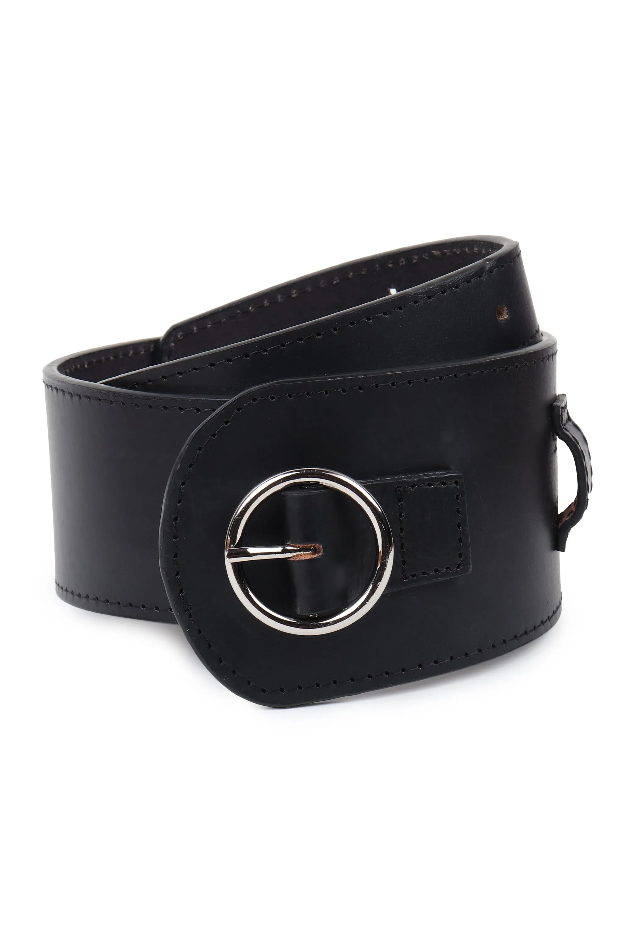 Wide Upcycled Leather Belt Black