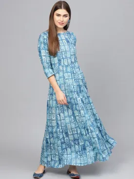 Women Blue Printed Maxi Dress