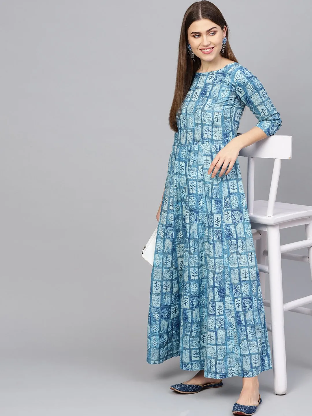 Women Blue Printed Maxi Dress