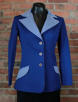 Women's Vintage 70's Montgomery Ward Blazer Jacket Blue Striped Small